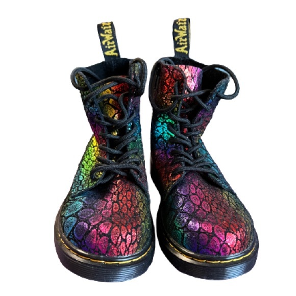 Dr. Martens 1460 Pascal Croc Metallic Suede Boots Black Rainbow Size 3 - Picture 2 of 7